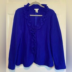 Laura Ashley Womens Snap Button Up Wool Sweater Cardigan Blue Size Large Ruffle